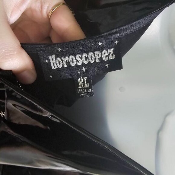 Dolls Kill Horoscopez Black PVC Rhinestone Suspender Skirt Dress Large - Picture 13 of 15